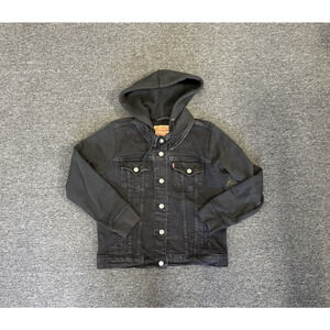 Levis Fit Hybrid Hooded Denim Trucker Hoodie Jean Jacket Black Size Women’s L
